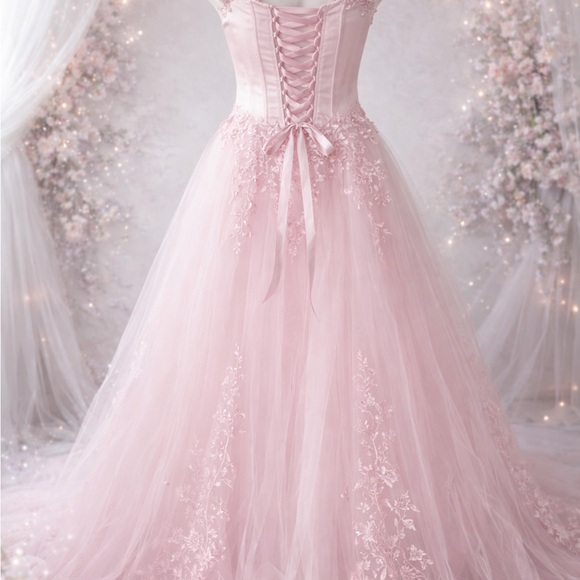 Lavetir Pink Prom Ball Gown Sz 16 Floral Tulle Satin Corset Formal Dress NWOT - Picture 7 of 9